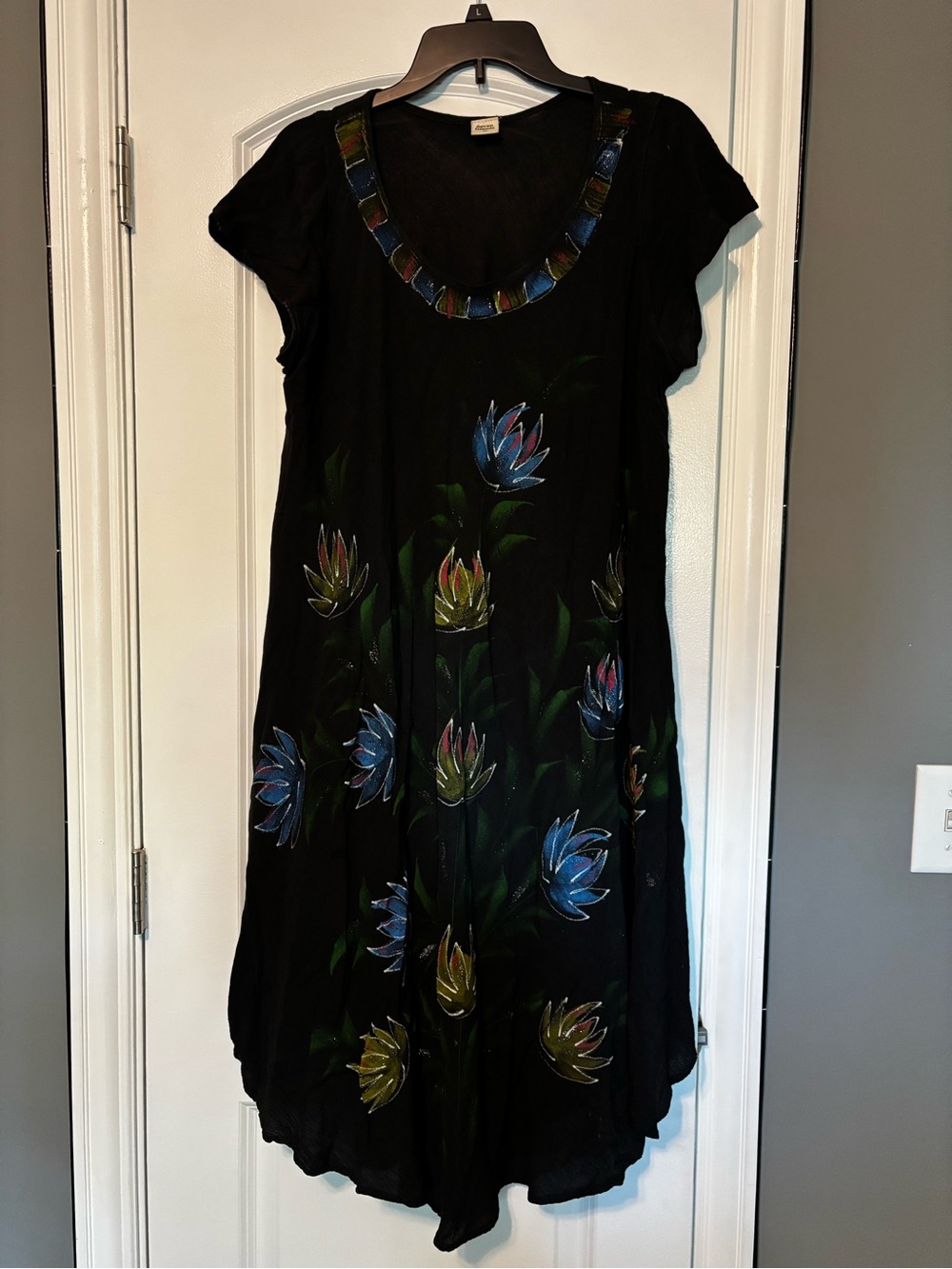 Seven Islands Black Floral Hand-Painted Midi Dress Size 3x